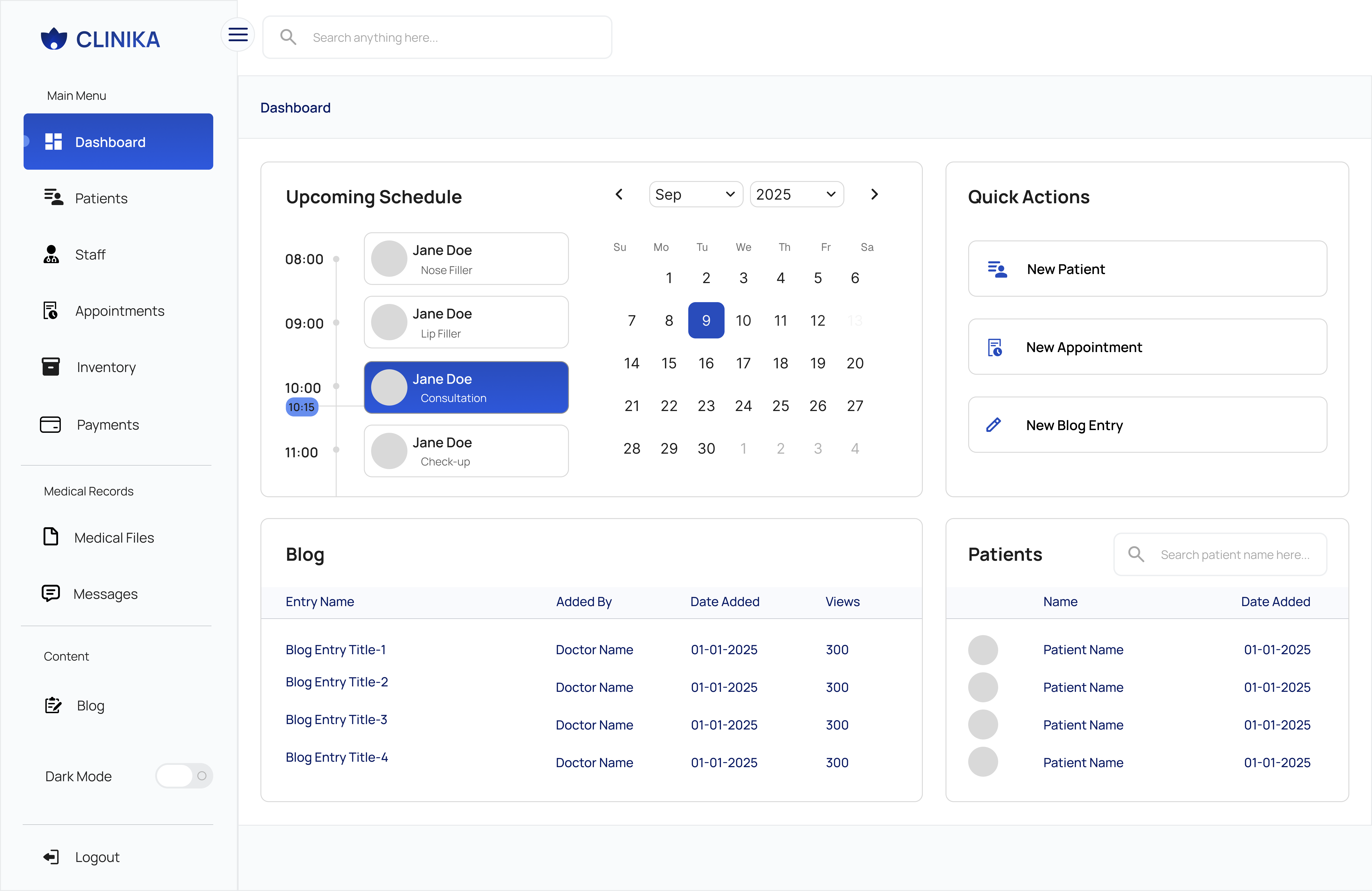 Clinika Dashboard Light